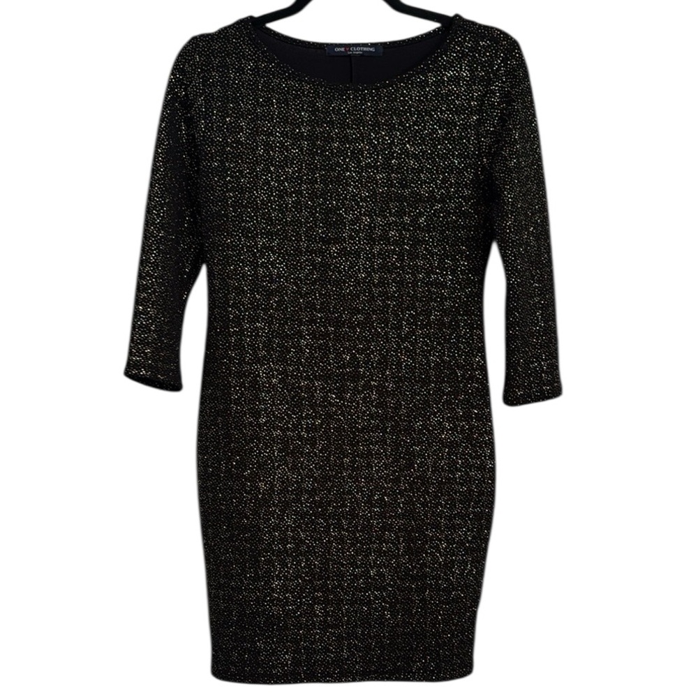 🌻 One Clothing 3/4 Sleeve Bodycon Metallic Detail Dress